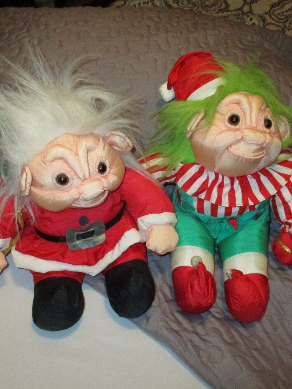 2 Christmas Vintage Santa & Troll Plush Nylon Stuffed Parachute